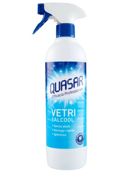 Quasar Vetri Con Alcool - Detergente Spray 580ml - Senza Aloni - Igienizza